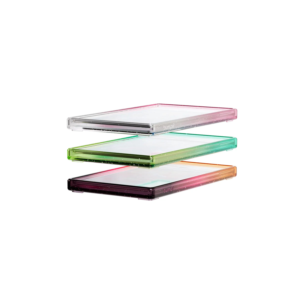 Bumpii 3-pack graded card guard bundle floating in a stack, showing three translucent colourways.