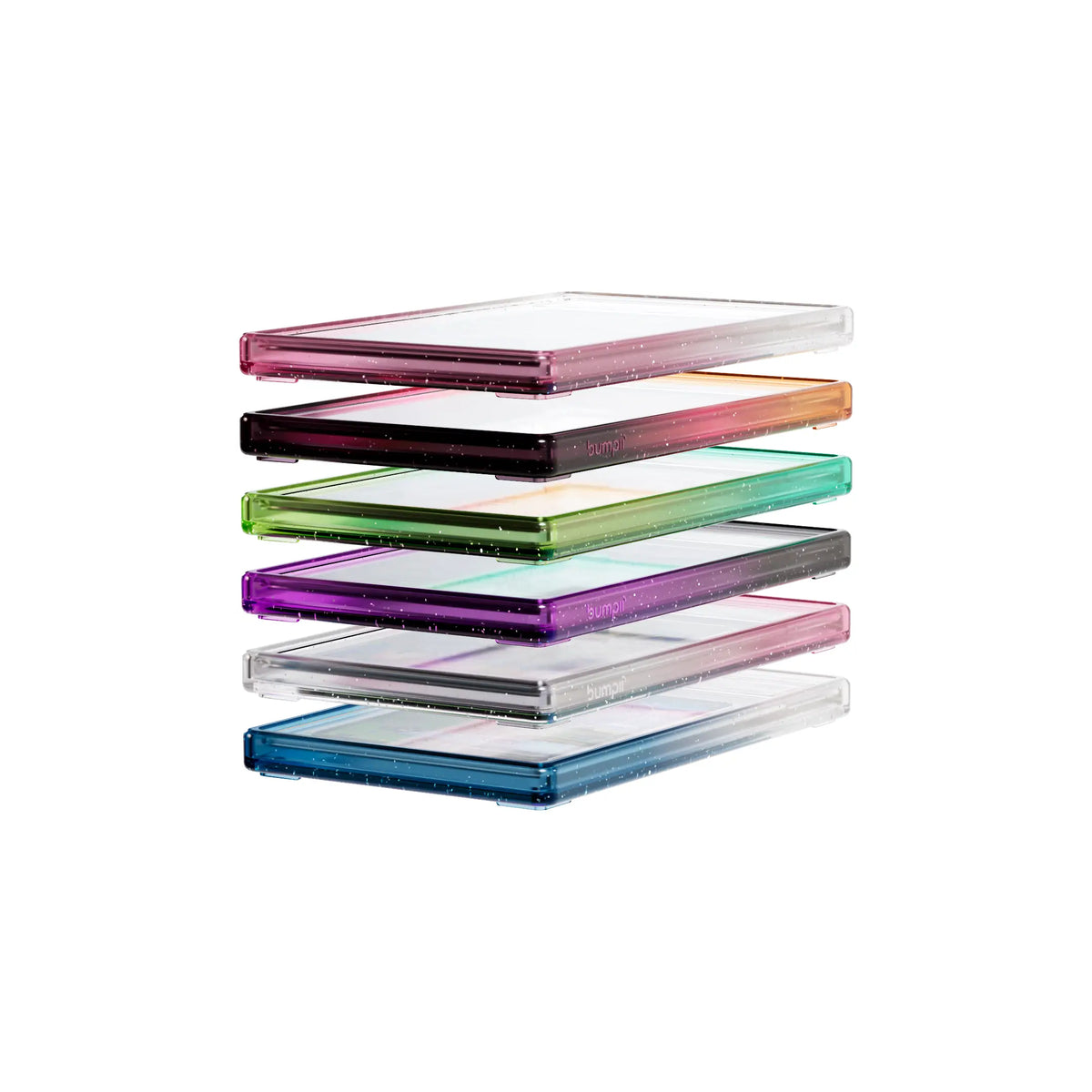 Bumpii 6-pack slab protector bundle floating in a stack, showing six translucent colourways.